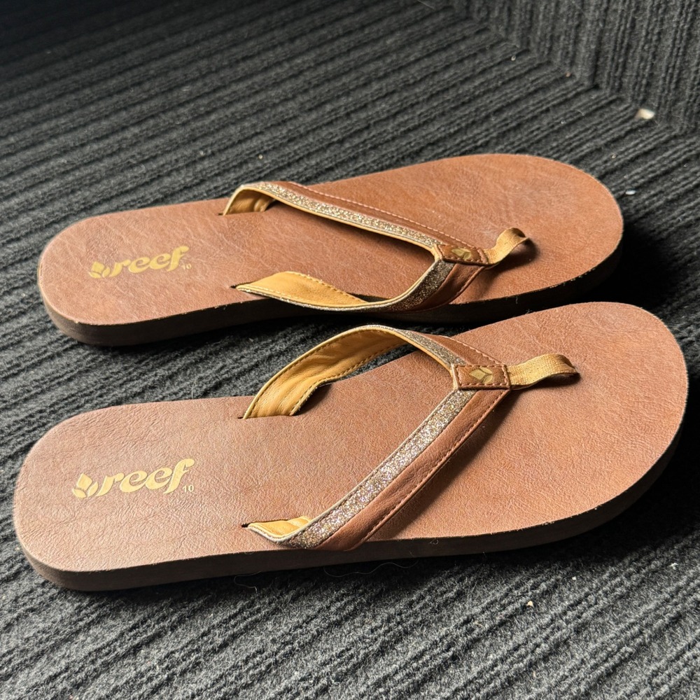 Reef Stargazer Brown Glitter Flip Flop Sandals Womens Size 10 - Picture 2 of 5
